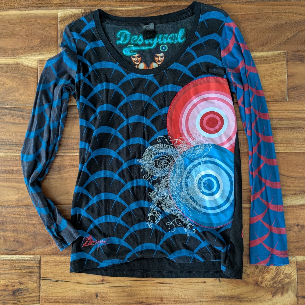 Desigual Black and Blue Long Sleeve Top